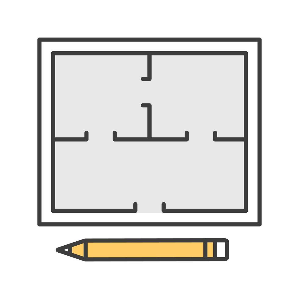 färgikon för planlösning. platt ritning med penna. lägenhetslayout. husteknik. isolerade vektor illustration