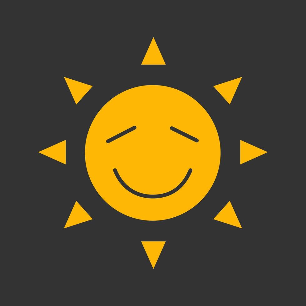 Happy Sun Lächeln Glyphe Farbsymbol. Smiley-Sonnengesicht mit geschlossenen Augen. Silhouette-Symbol auf schwarzem Hintergrund. negativen Raum. Vektor-Illustration vektor