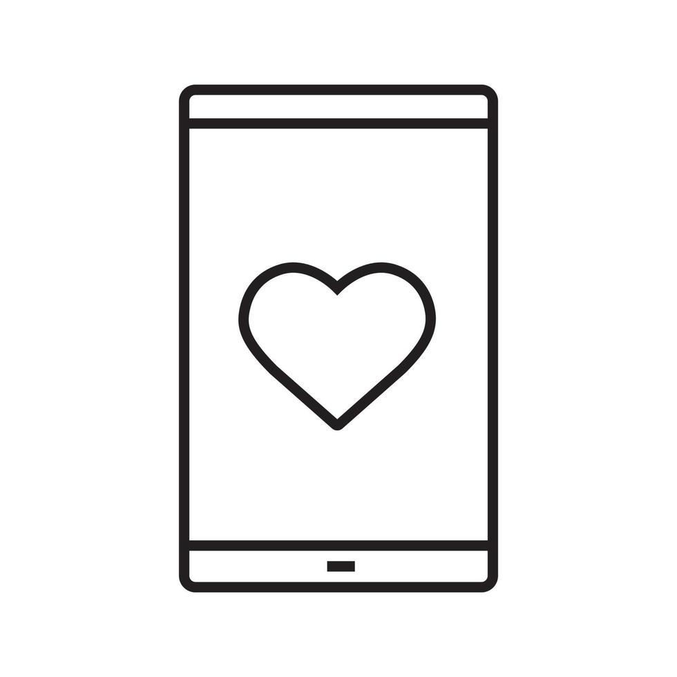 smartphone dating app linjär ikon. tunn linje illustration. smart telefon med hjärtform kontursymbol. vektor isolerade konturritning
