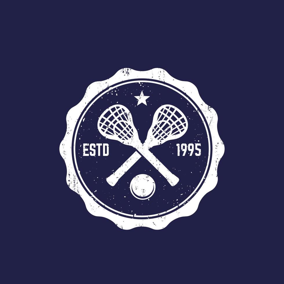 Lacrosse-Vintage-Abzeichen, Retro-Emblem mit Stöcken und Ball vektor
