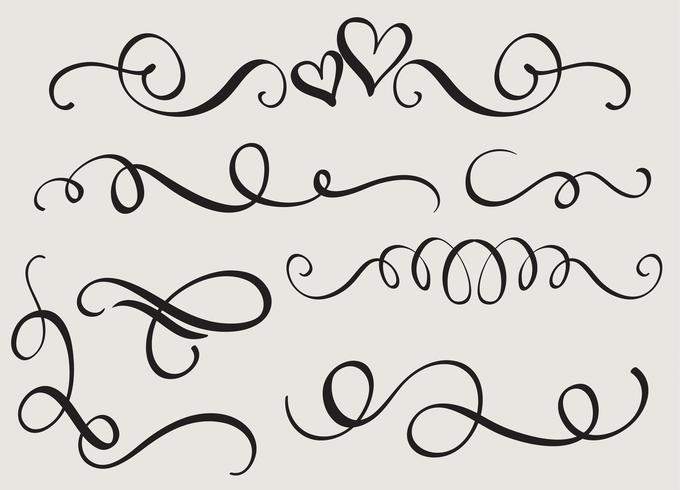 set art kalligrafi blomning av vintage dekorativa whorls för design. Vektor illustration EPS10