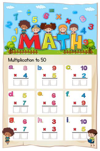 Matematik Multiplikation Arbetsblad för Student vektor