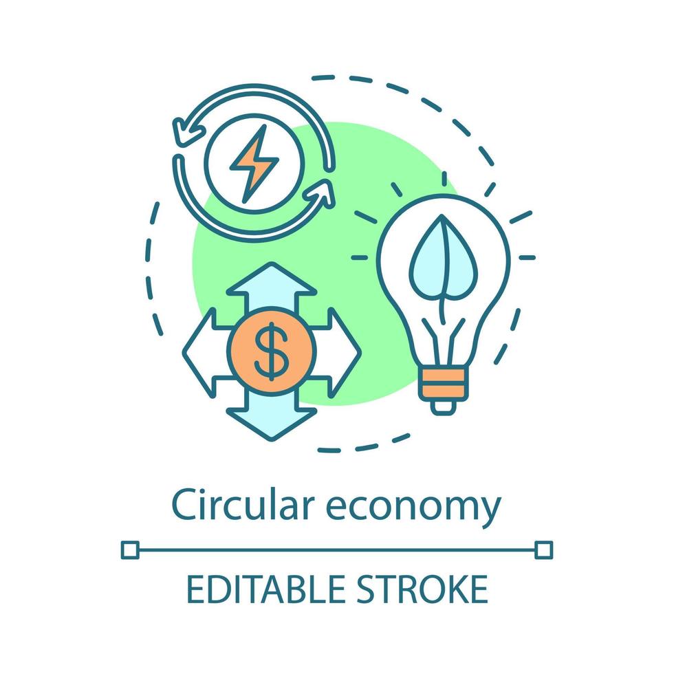 Symbol für das Konzept der Kreislaufwirtschaft. Ressourcenwiederherstellung Idee dünne Linie Abbildung. industrielle Ökologie. Öko-Produktion. Vektor isolierte Umrisszeichnung. bearbeitbarer Strich