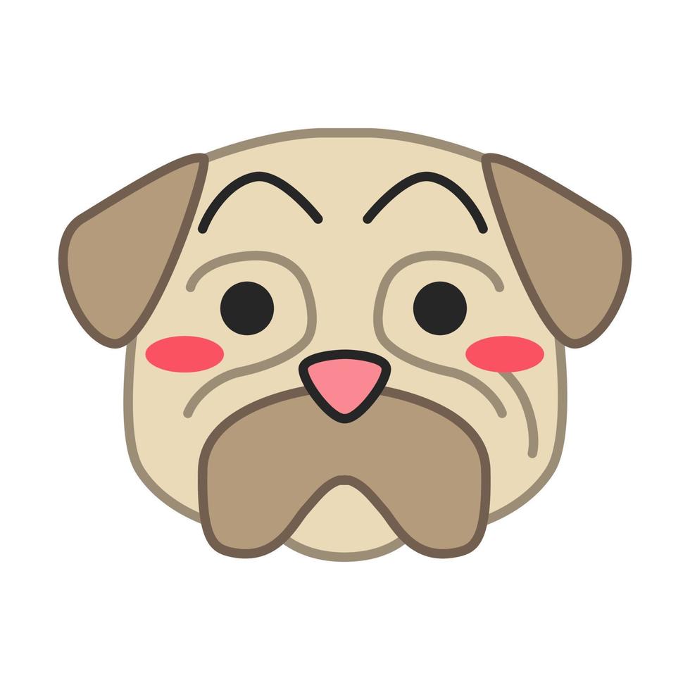 Mops süße kawaii Vektorfigur. Hund mit gedämpfter Schnauze. gespültes Tier mit offenem Maul. lustiges Emoji, Aufkleber, Emoticon. verlegenes Haushund. isolierte Cartoon-Farbillustration vektor