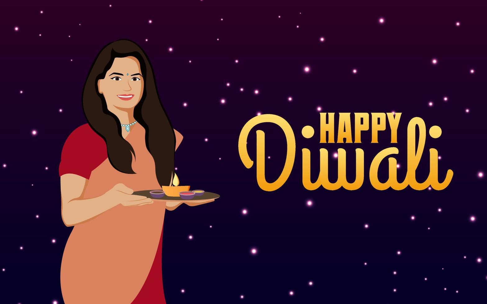 eine Frau, die Diwali feiert, glückliche Diwali-Vektorillustration. vektor