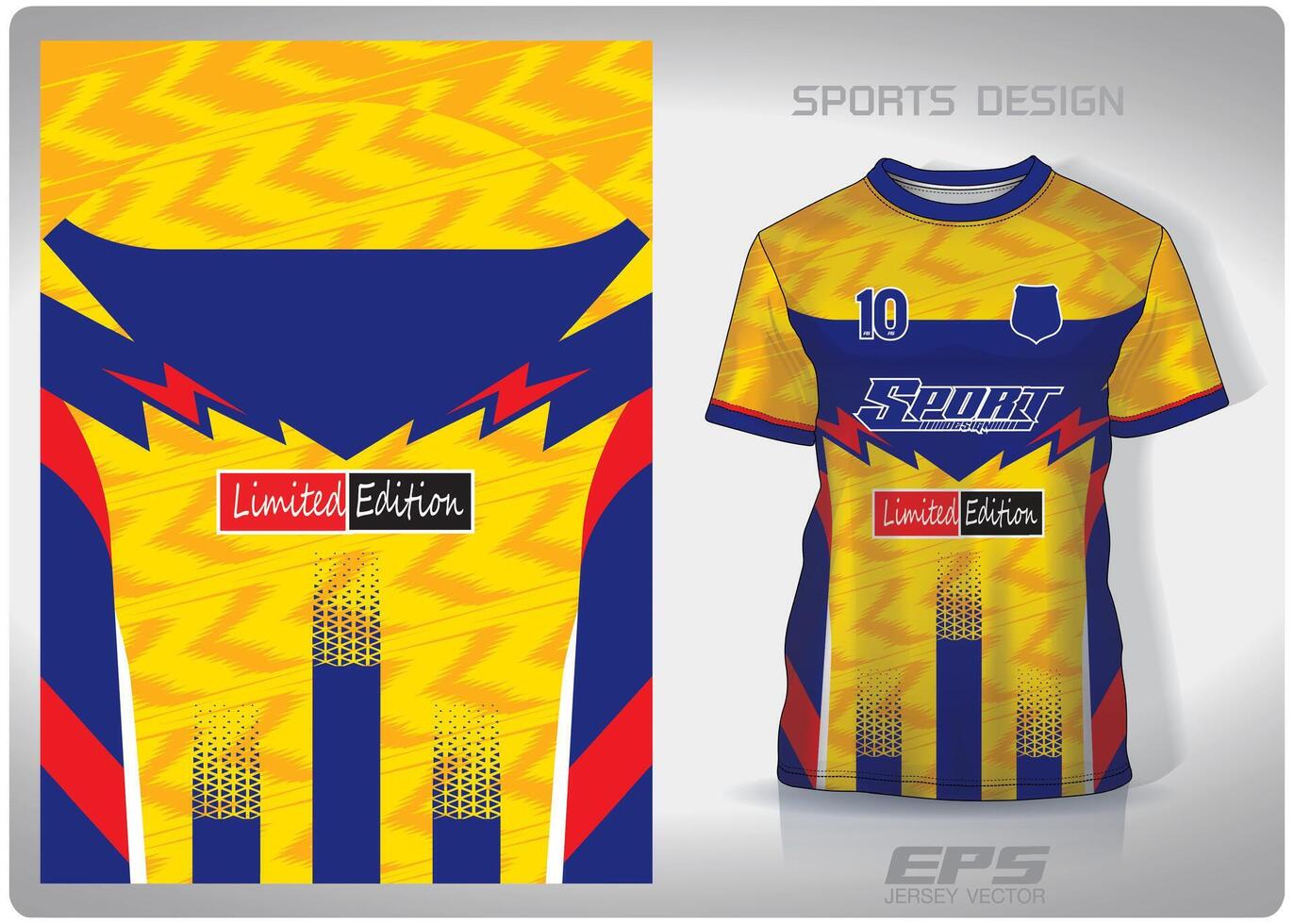 Vektor Sport Hemd Hintergrund Bild.gelb Blau Zickzack- Blitz Muster Design, Illustration, Textil- Hintergrund zum Sport T-Shirt, Fußball Jersey Hemd