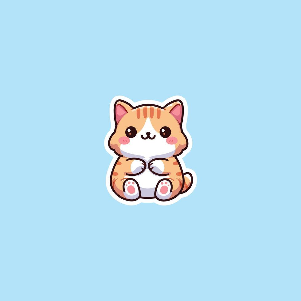 süß Katze Aufkleber mit Weiß Rand auf Blau Hintergrund vektor