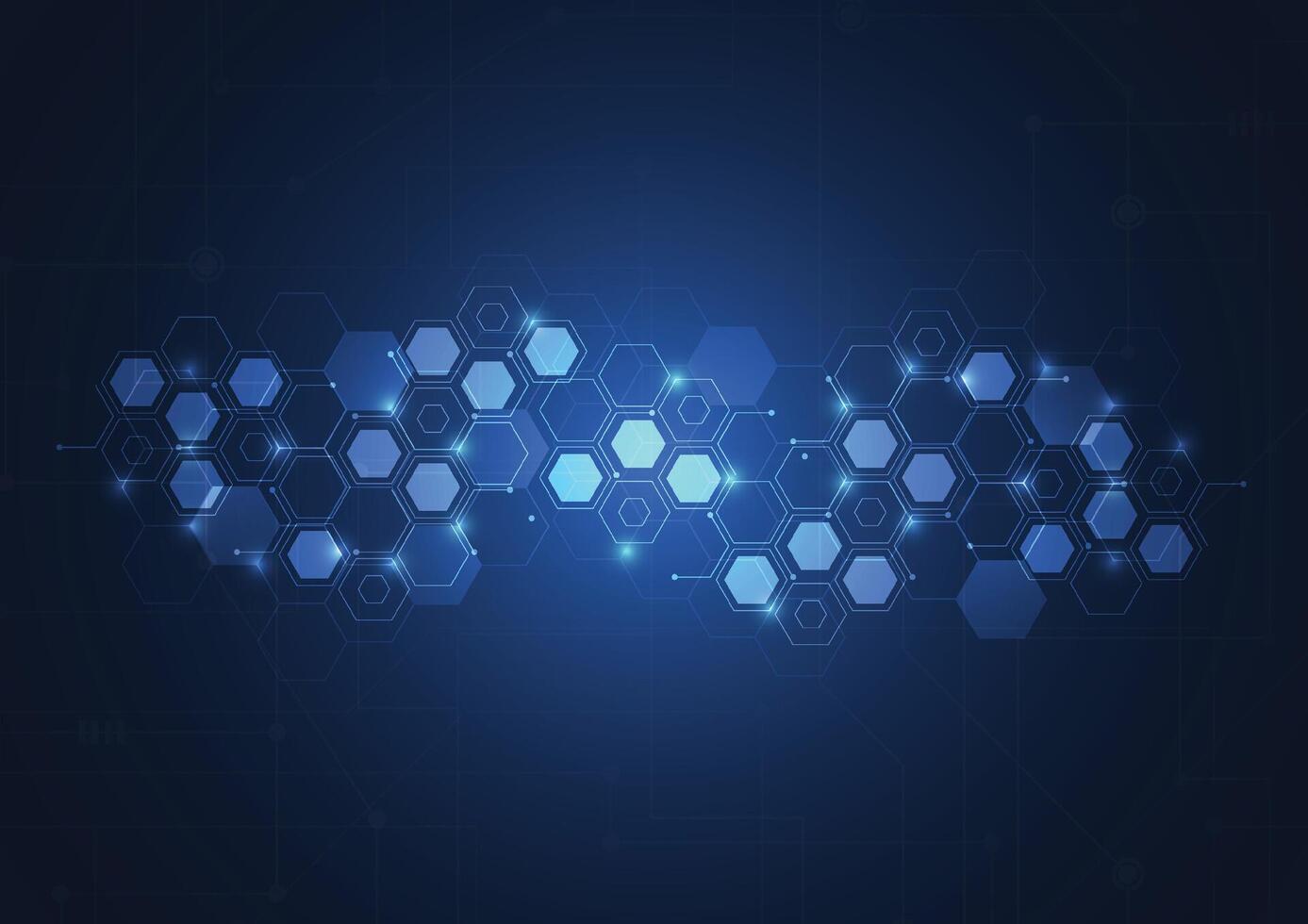 abstrakt teknologi blå hexagoner mönster bakgrund för nätverk förbindelse begrepp med maska prickar och rader innovation. vektor illustration