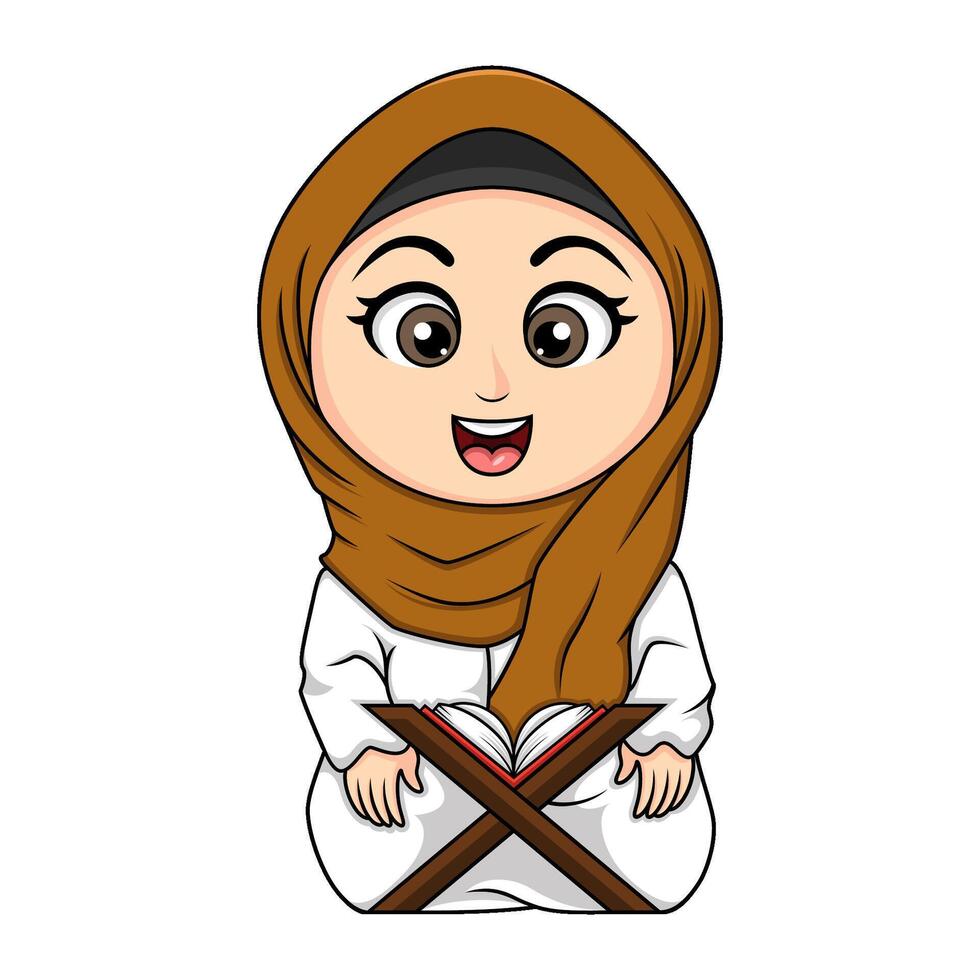 tecknad serie muslim flickor läsning quran vektor