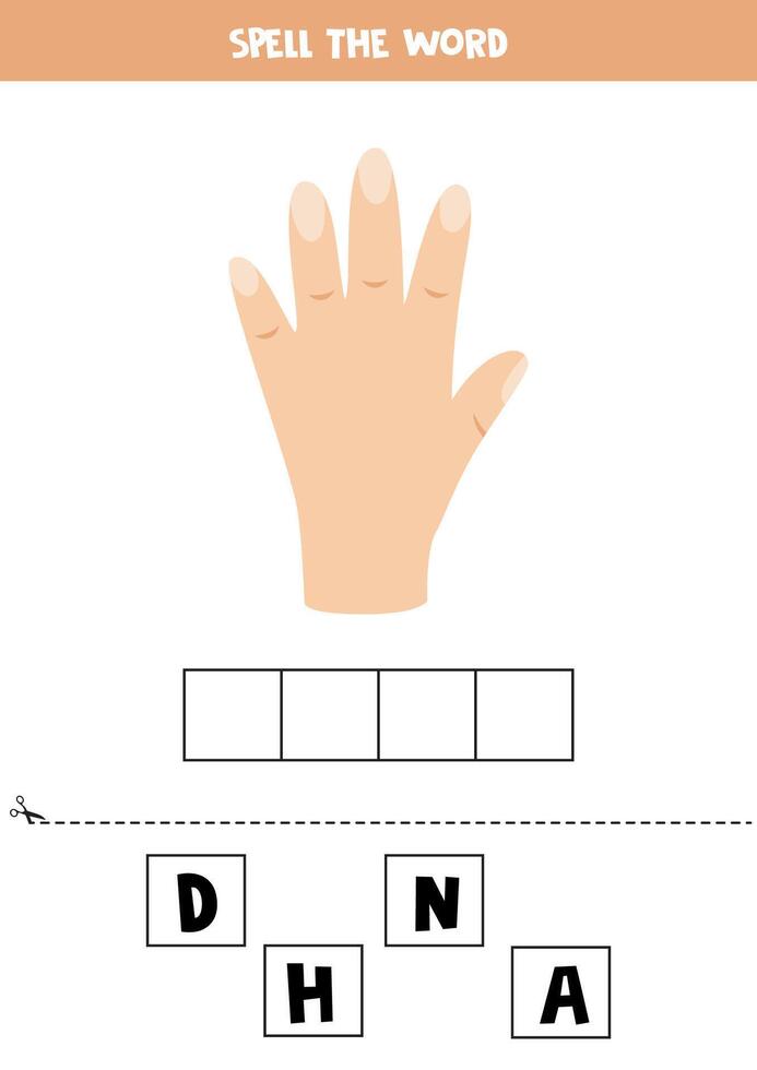 Rechtschreibung Spiel zum Vorschule Kinder. süß Karikatur Hand. vektor