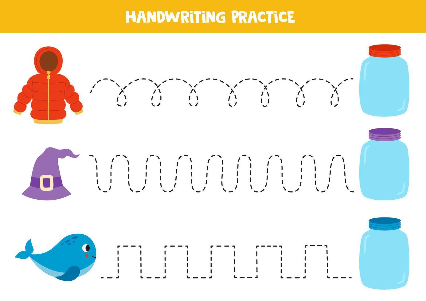 Rückverfolgung Linien zum Kinder. süß Karikatur bunt Gläser und Artikel. Handschrift ausüben. vektor