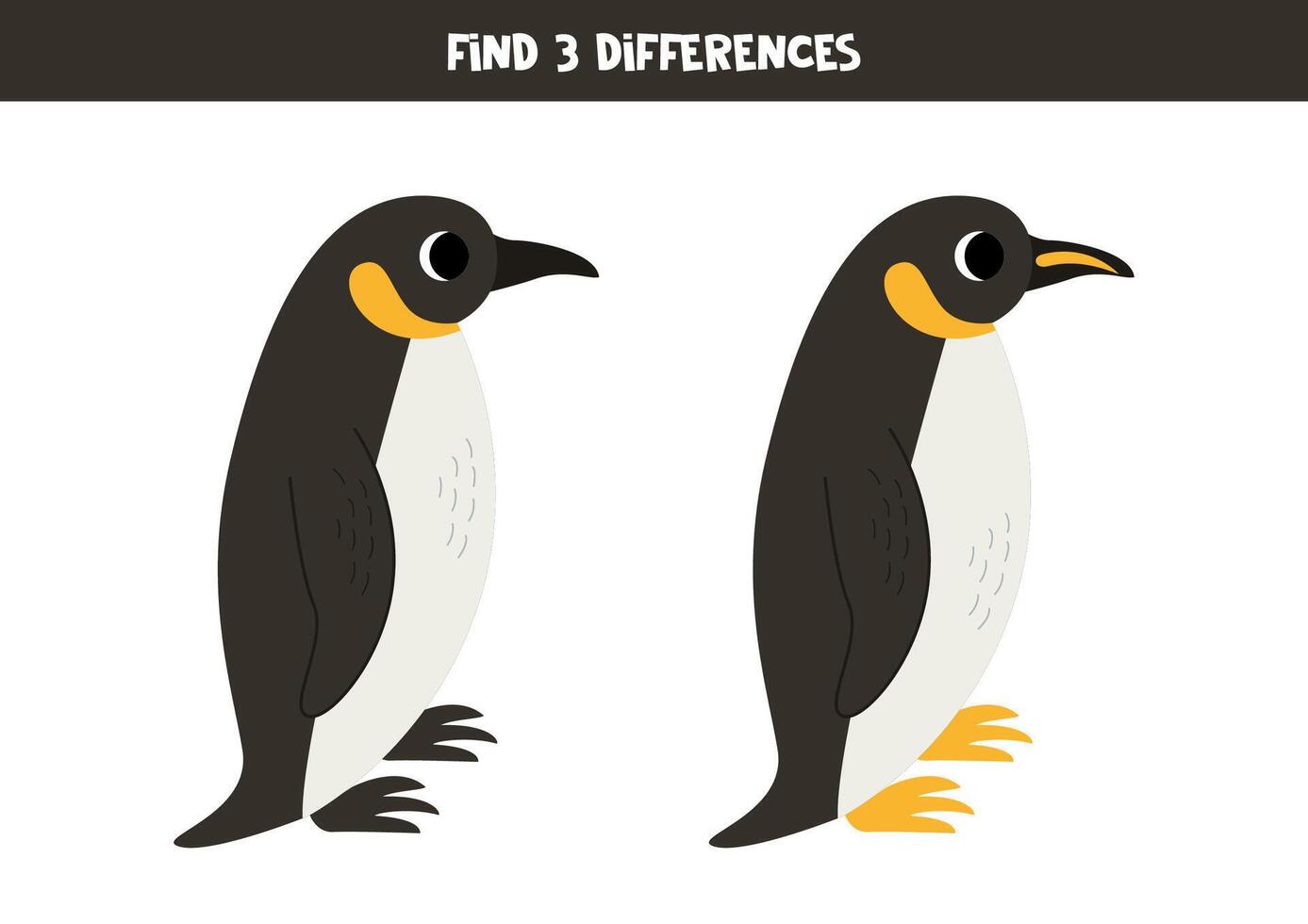 finden 3 Unterschiede zwischen zwei süß Karikatur Kaiser Pinguine. vektor