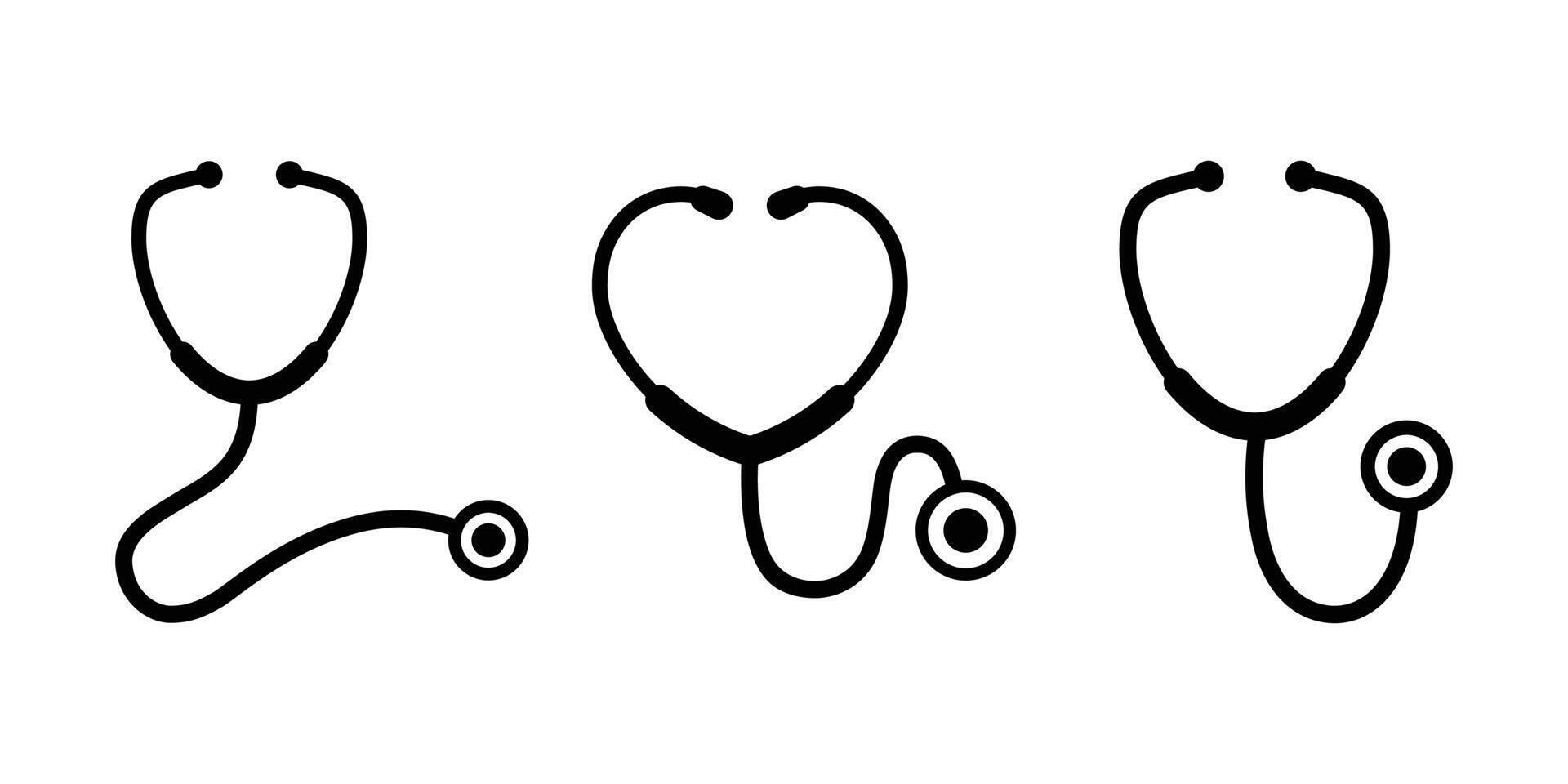 Stethoskop Vektor Symbol Satz. Gesundheit Pflege und Medizin Arbeiter Symbol. Stethoskop Zeichen isoliert auf Weiß Hintergrund.