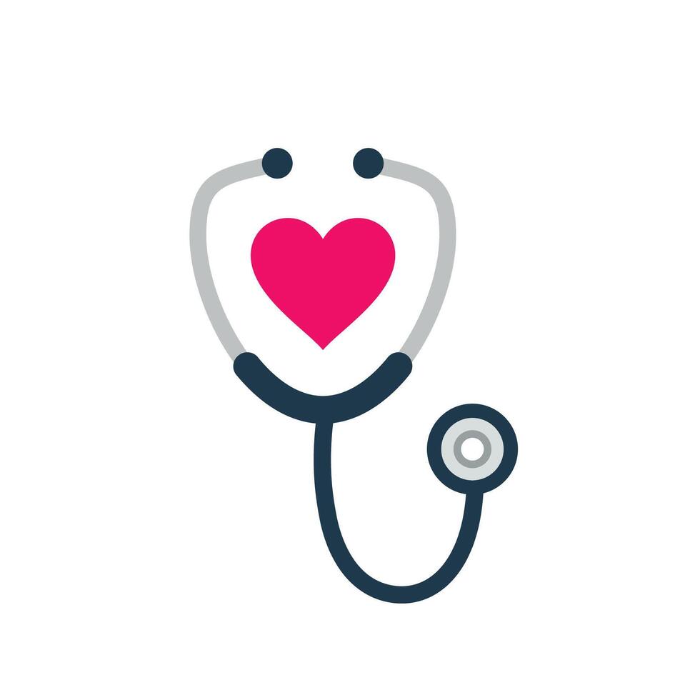 enkel stetoskop ikon med hjärta form. hälsa och medicin symbol, vektor illustration.