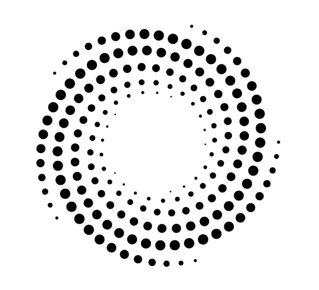 prickad lutning runda spiral ikon. halvton effekt virvel cirkel form med prickad mönster. framsteg runda lastare. halv tona abstrakt cirkel. vektor illustration isolerat på de vit bakgrund