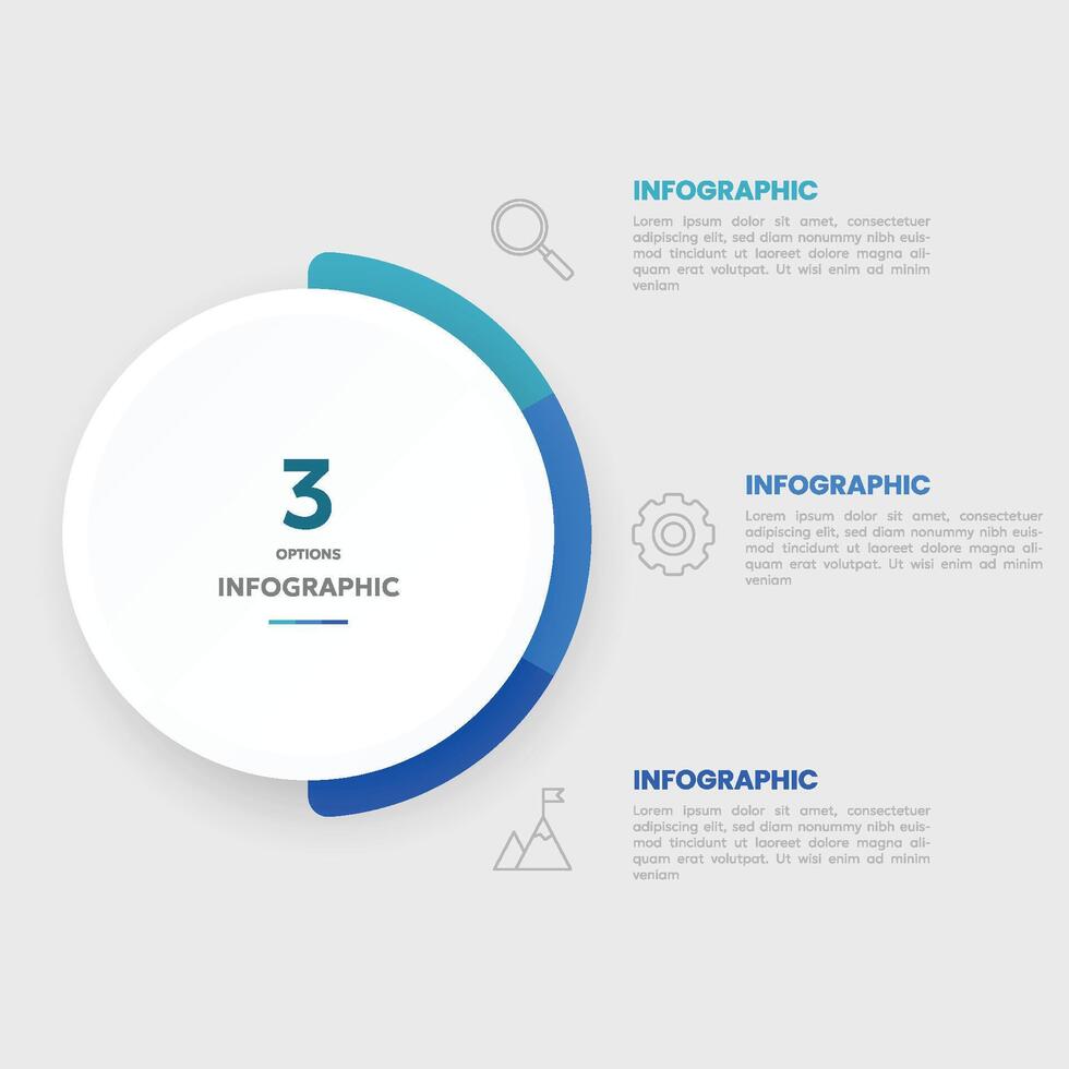 Kreis Diagramm Infografik Vorlage mit 3 Optionen zum Präsentationen vektor