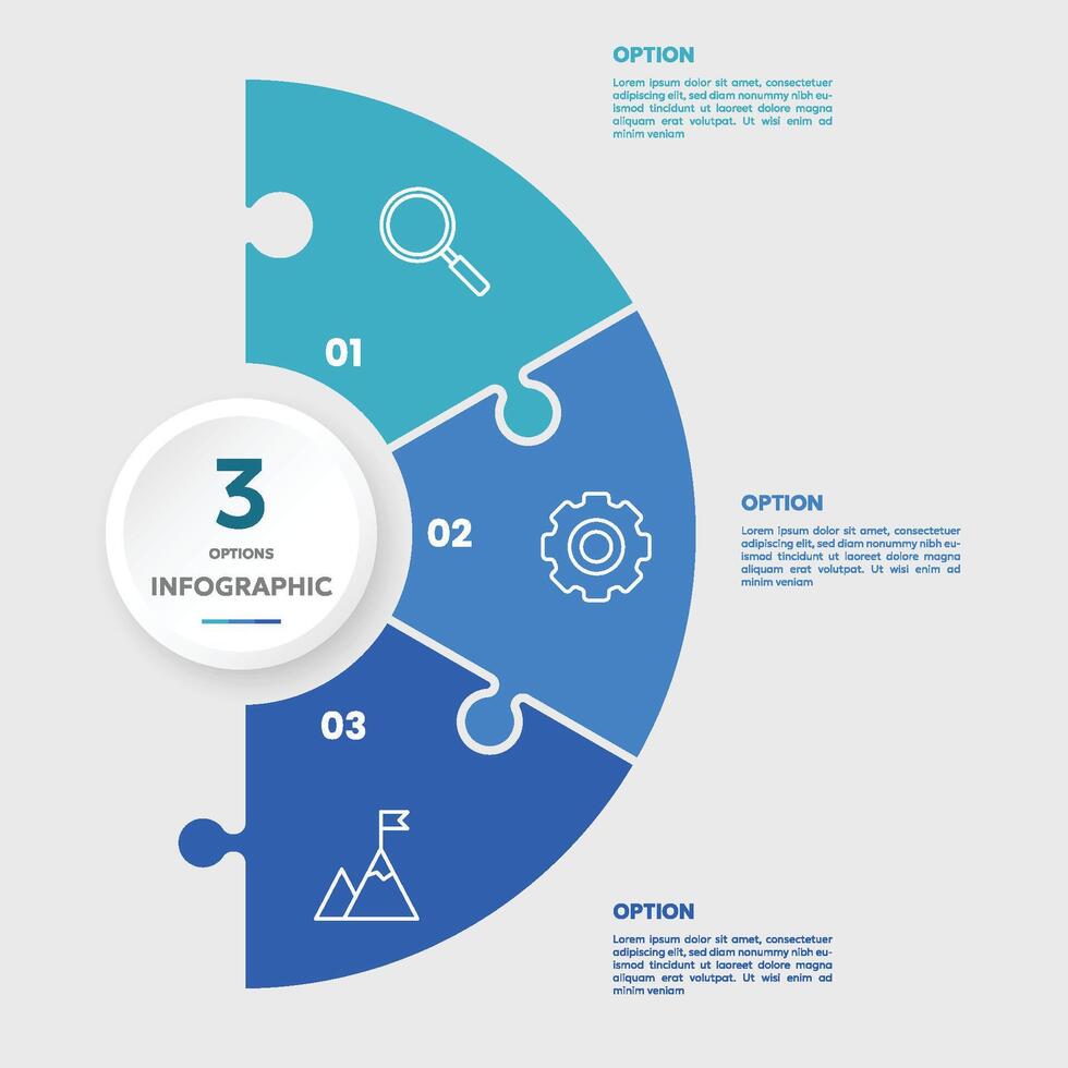 cirkel Diagram infographic mall med 3 alternativ för presentationer vektor