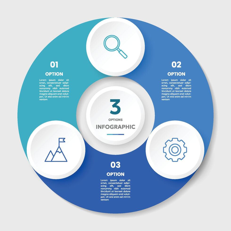 Kreis Diagramm Infografik Vorlage mit 3 Optionen zum Präsentationen vektor