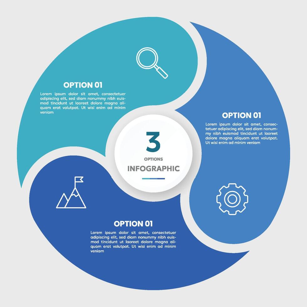 Kreis Diagramm Infografik Vorlage mit 3 Optionen zum Präsentationen vektor