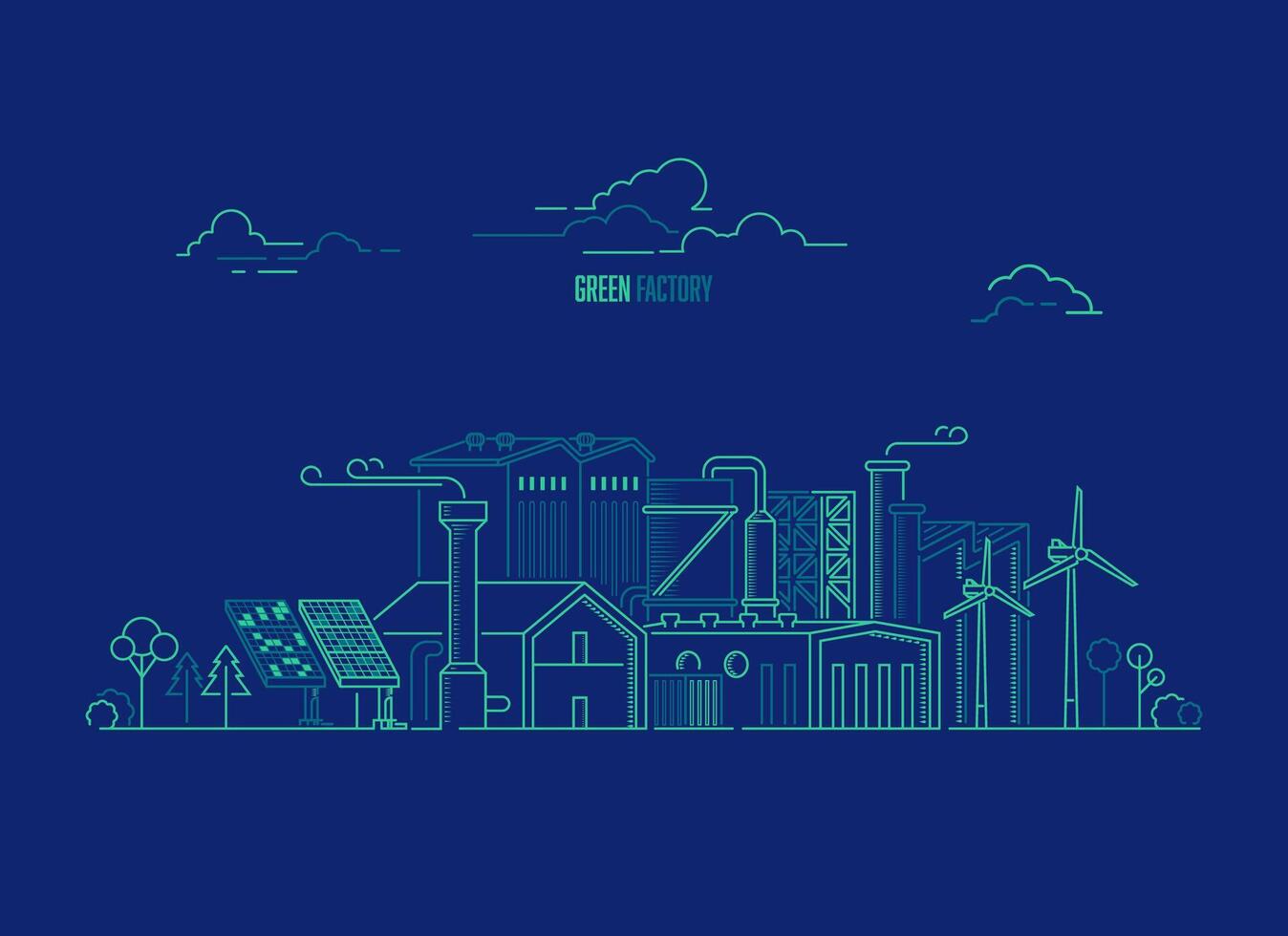 Konzept von Grün Fabrik oder Öko Industrie, Grafik von Herstellung Pflanze mit Ökosystem Element vektor