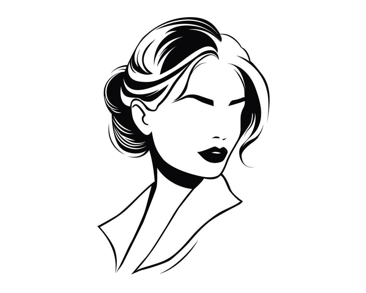 minimalistisch eben Logo mit Mode Porträt von ein Mädchen. vektor
