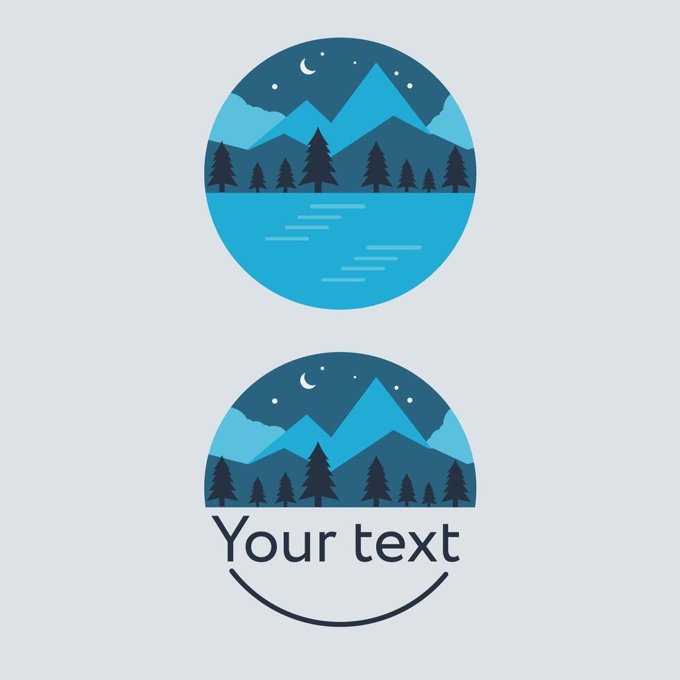 Vektor Logo mit ein Berg Landschaft im Blau Farben.