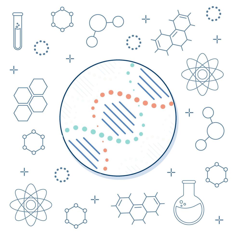 dna, de dubbel- helix av de dna molekyl. logotyp för medicin, biologi, kemi. dna illustration för presentation, bricka, företag kort eller klistermärke vektor