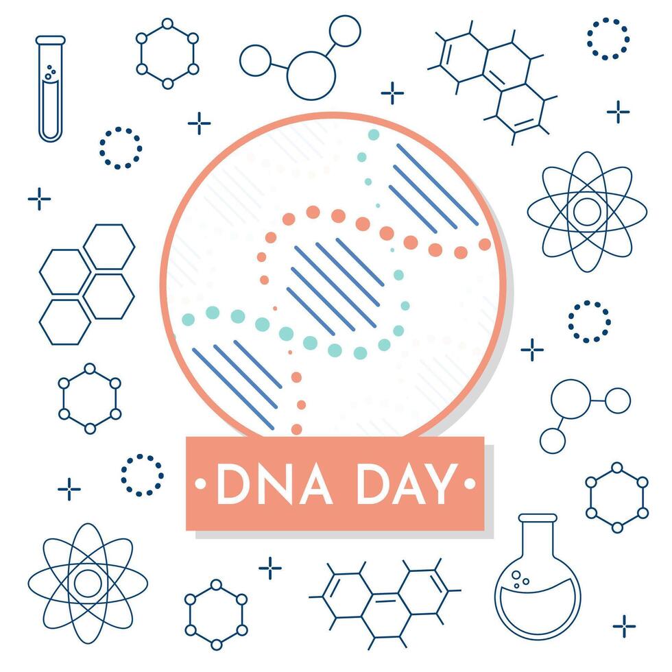 nationell dna dag är april 25. affisch, baner med en bild av en dna dubbel- helix och text. platt vektor illustration