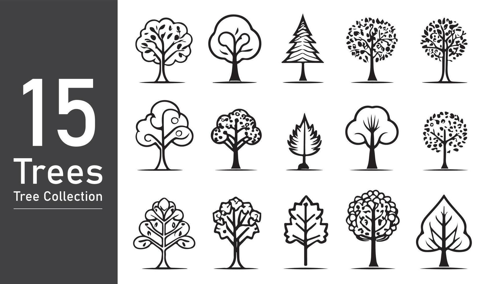 silhuett träd linje teckning uppsättning, sida se, uppsättning av grafik träd element översikt symbol. silhuett träd linje teckning uppsättning, sida se, ikon uppsättning av grafik träd element översikt symbol. vektor