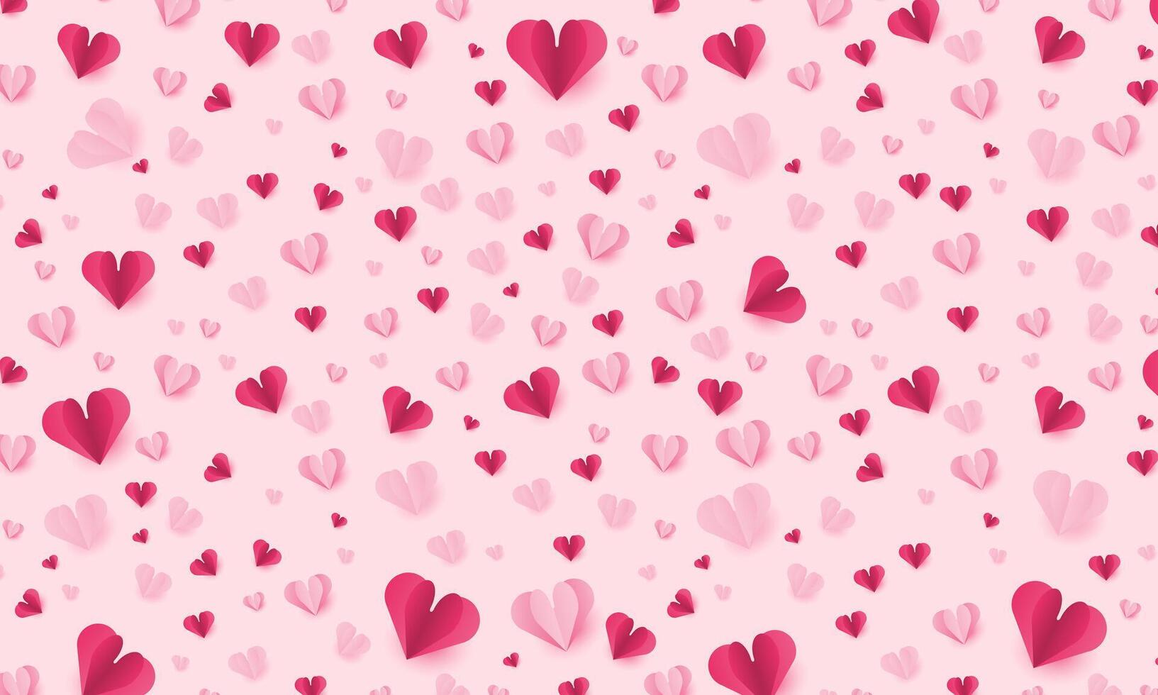 Papier Elemente im gestalten von Herz fliegend auf Rosa Hintergrund., glücklich Valentinstag Tag Karte Herzen, Geburtstag Gruß Karte Vektor Design.