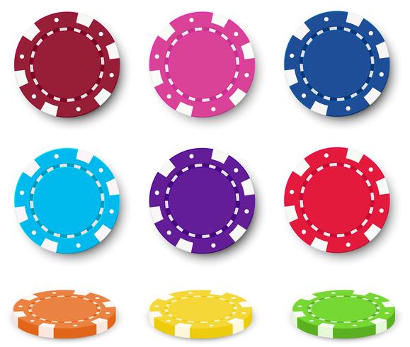 Nio färgglada pokerchips vektor