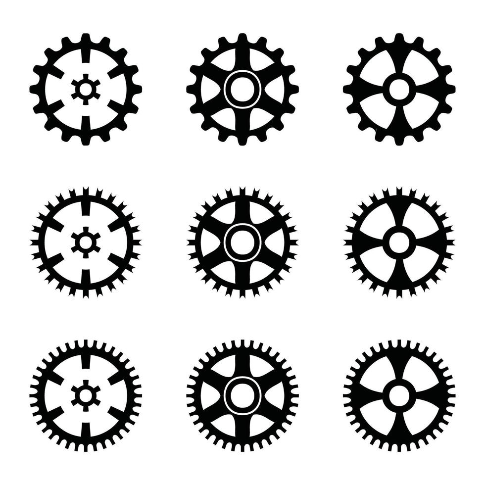 Zahnrad-Icon-Set, Zahnrad-Vektor-Set, Zahnrad-Clipart alle schwarzen Sets vektor