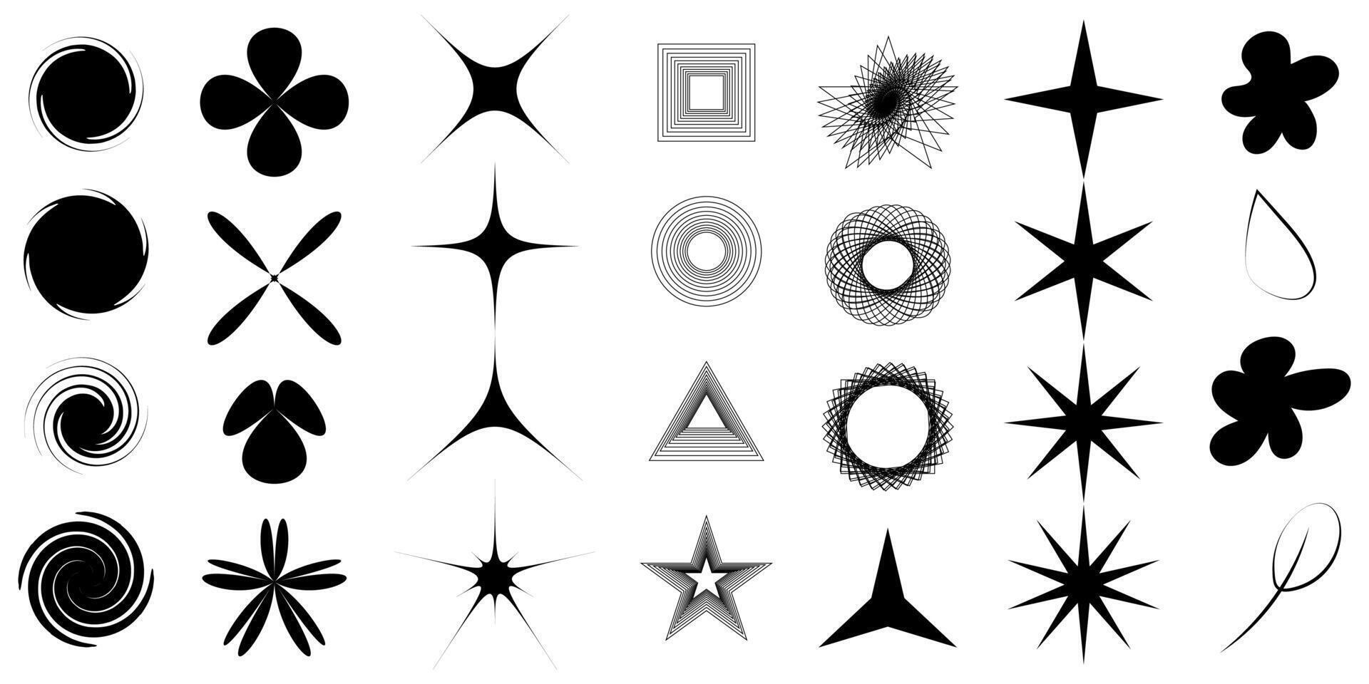 uppsättning av geometrisk abstrakt blommig former, uppsättning av vektor ikoner som blommor, eleganta retro Brutal minimalistisk konst. enkel samling av memphis y2k element, platt bauhaus mall med blommig maska