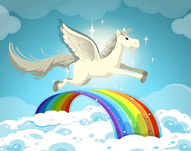 Pegasus flyger över regnbågen vektor