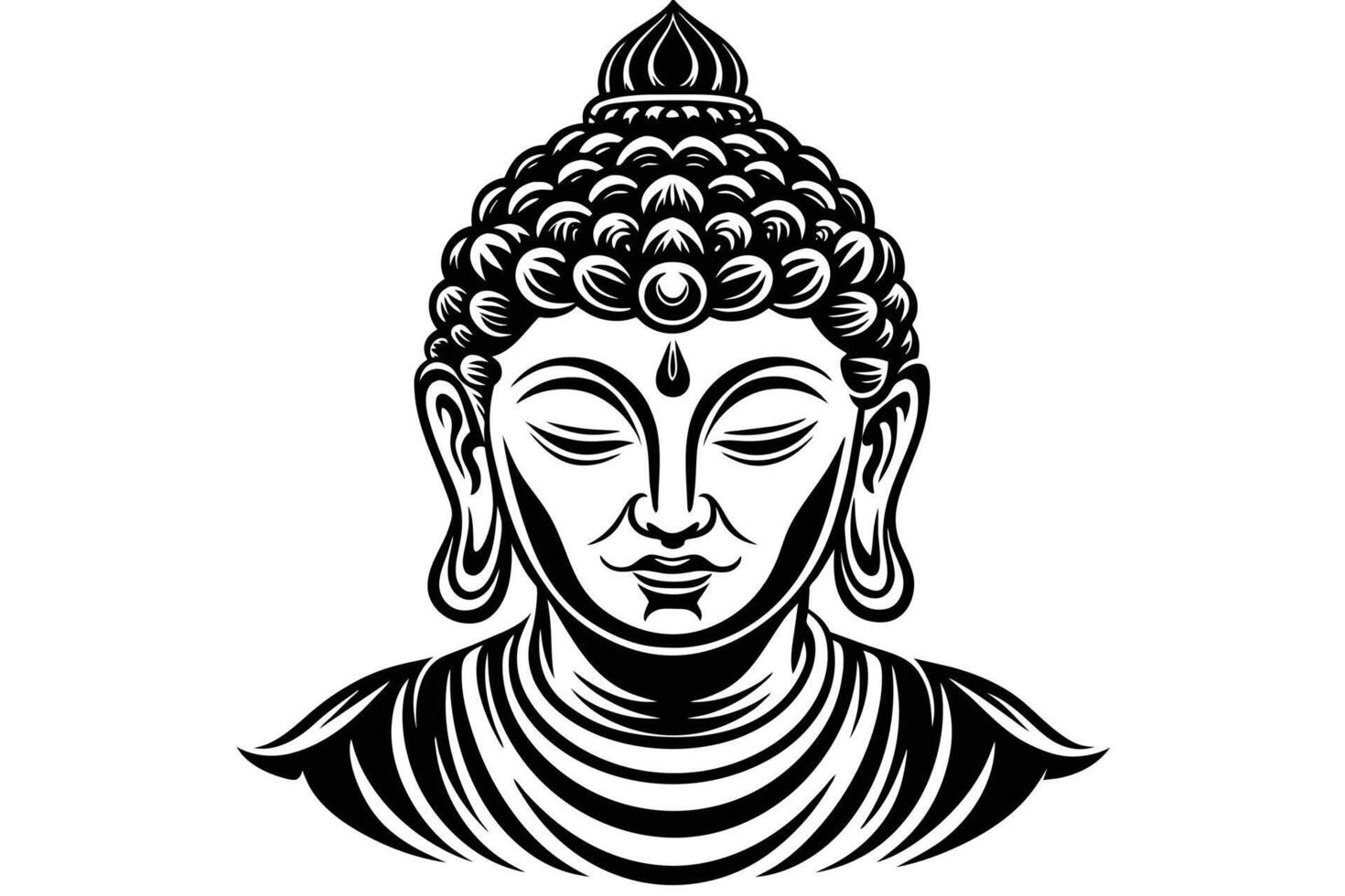 Kopf von Buddha. Vektor Illustration isoliert auf Weiß