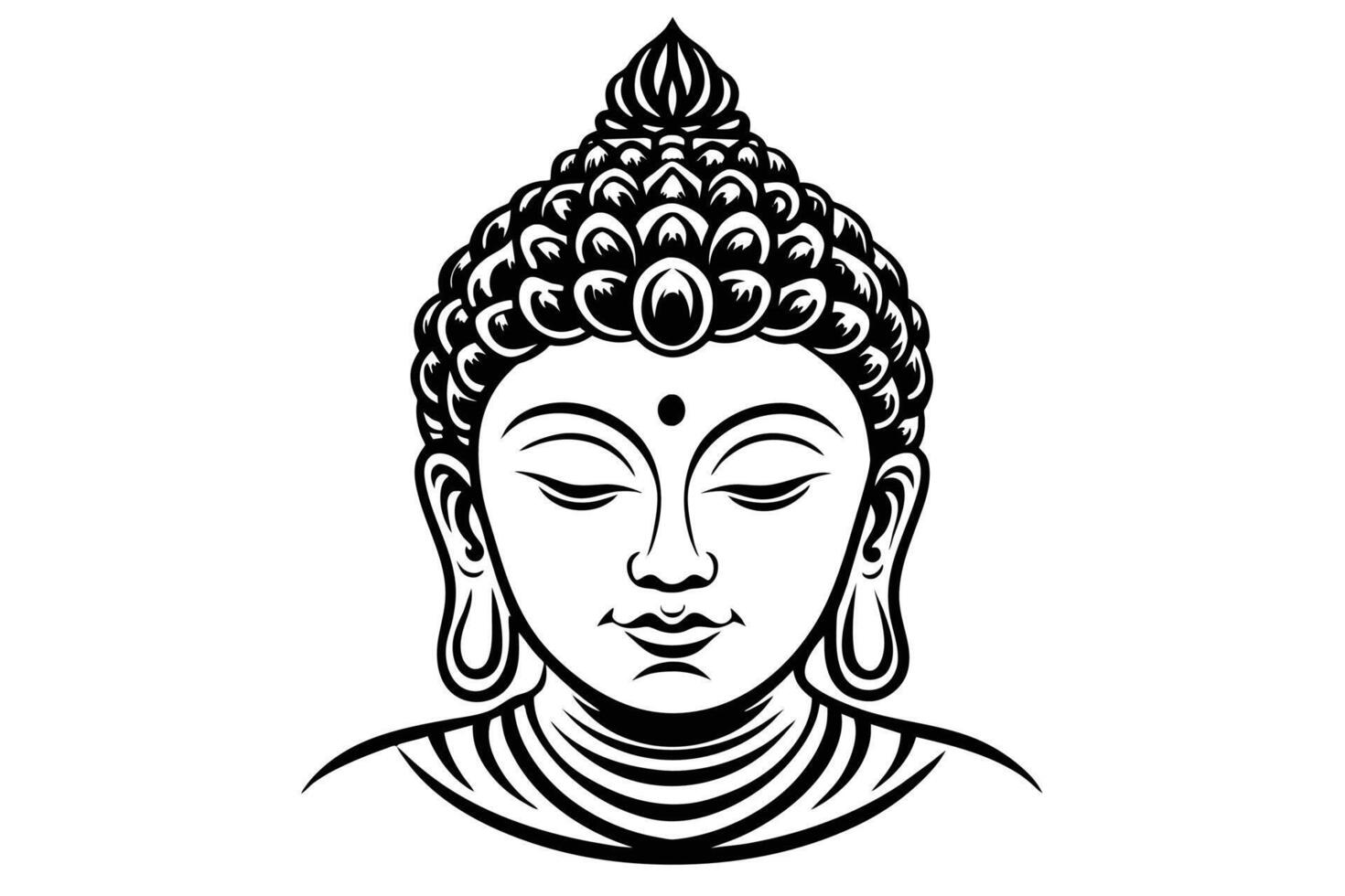 Kopf von Buddha. Vektor Illustration isoliert auf Weiß