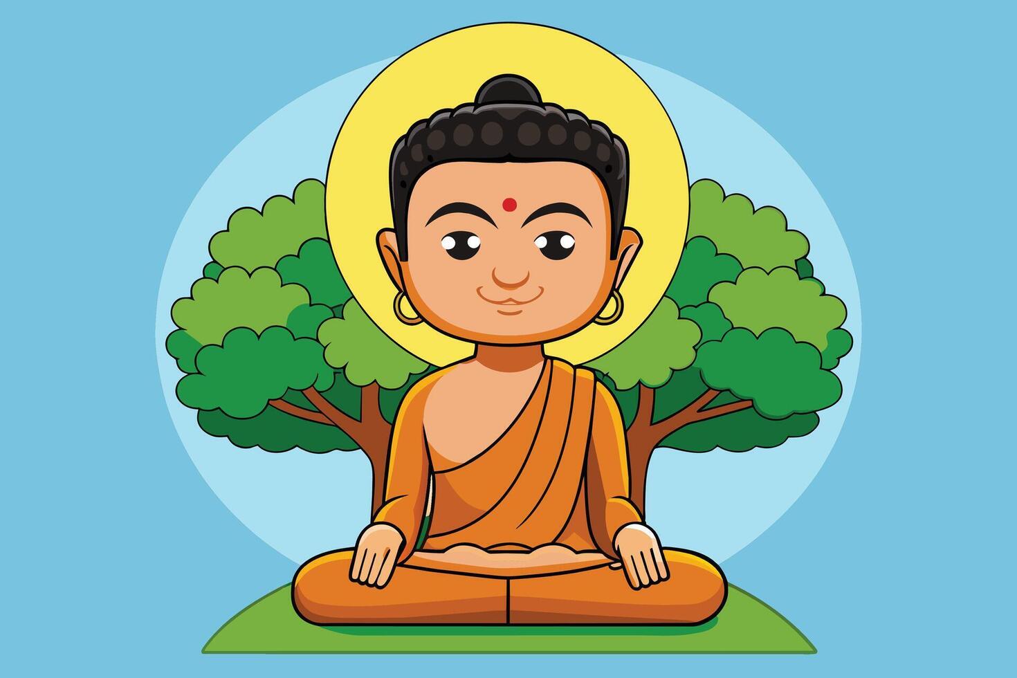 vektor illustration av siddhartha gautama upplyst under bodhi träd, upplysning av de buddha under de bodhi träd