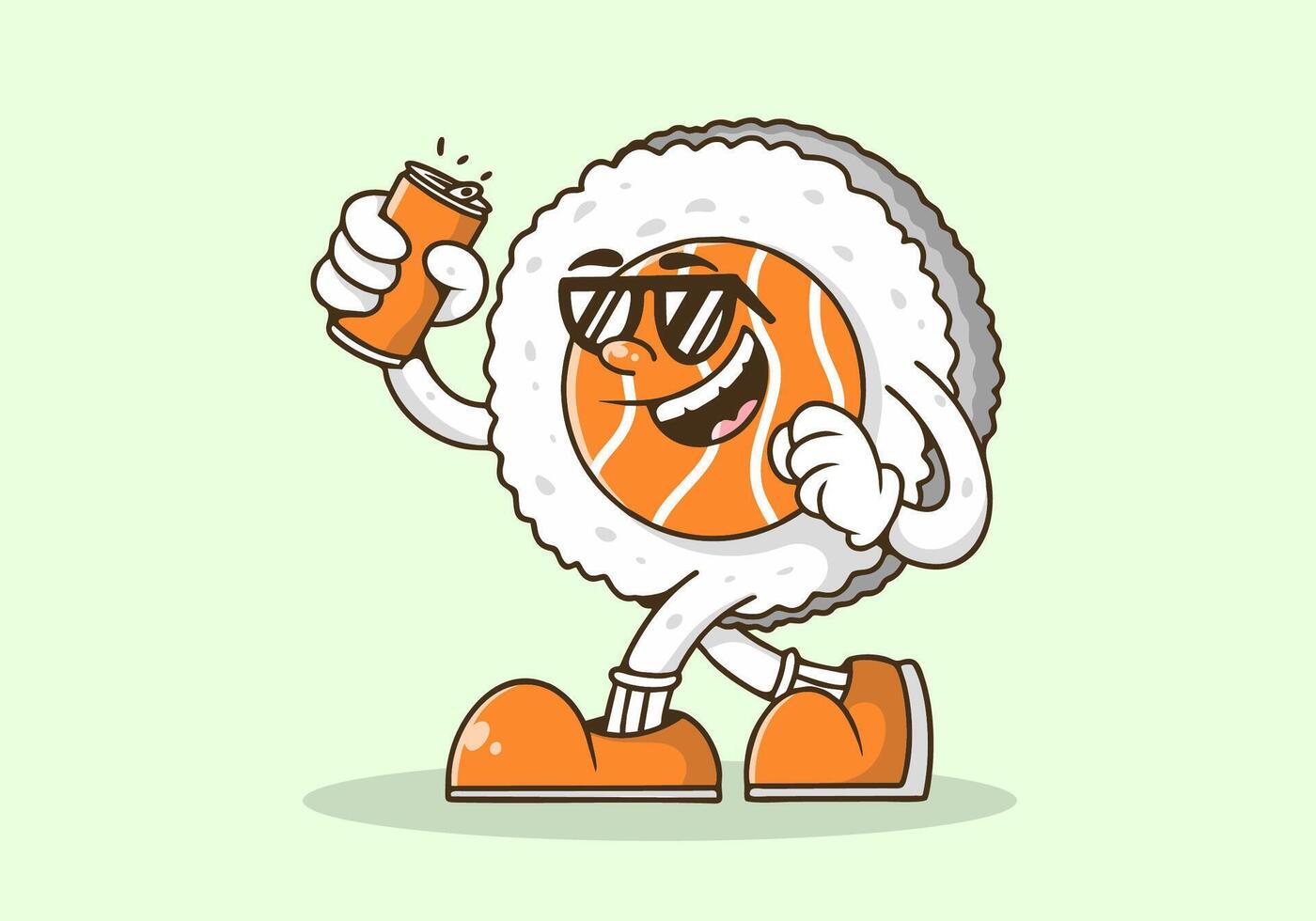 Maskottchen Charakter Illustration von Gehen Sushi halten ein Bier dürfen. Orange Farbe vektor