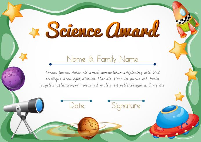 Certifikatmall för vetenskapspriset vektor