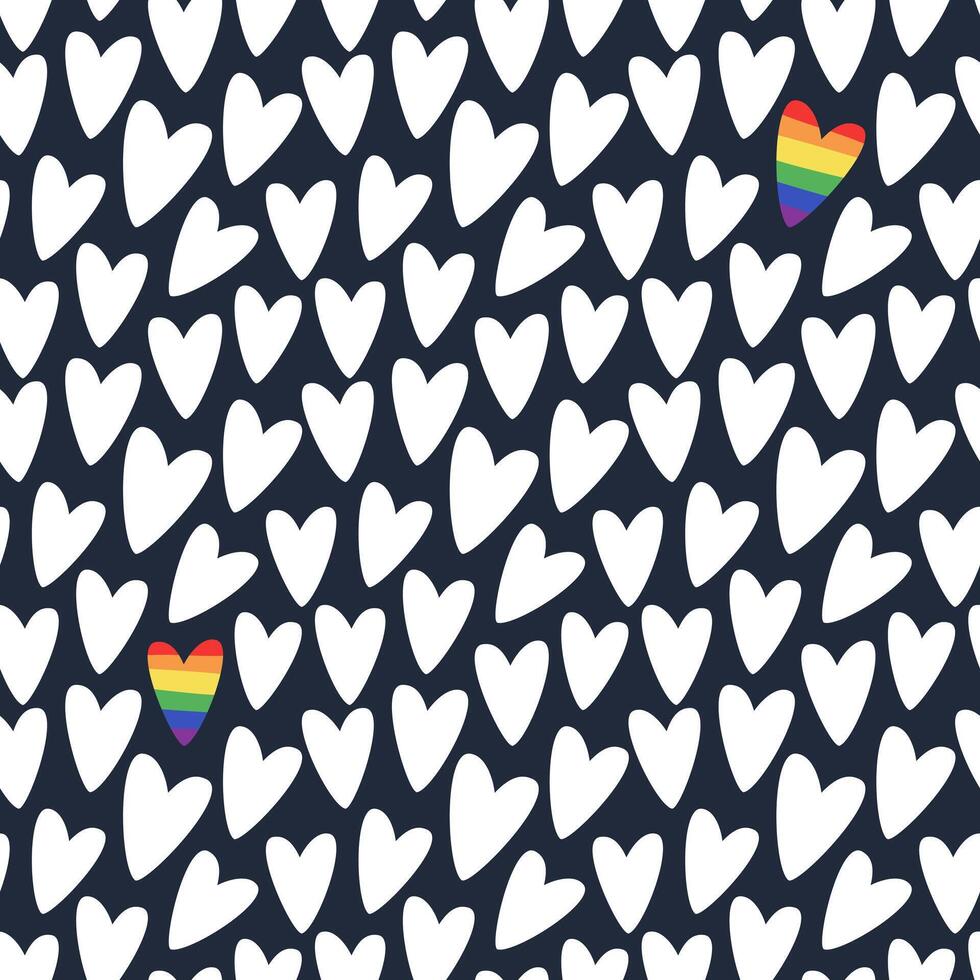 HBTQ sömlös bakgrund med hjärtan. vektor illustration för de månad av stolthet. regnbåge flagga.