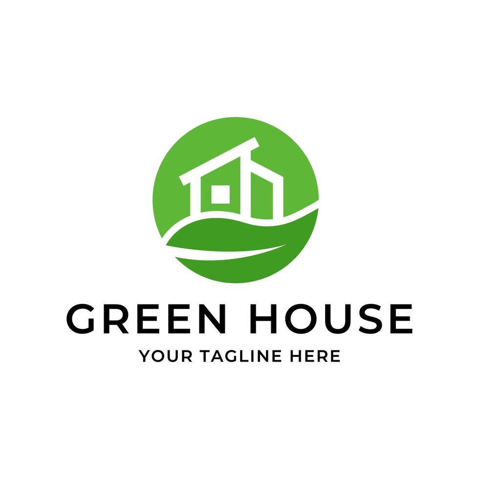 Grün Haus Logo Vorlage Design Vektor Illustration isoliert auf Weiß Hintergrund.