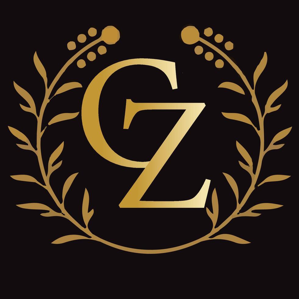 gz brev branding logotyp design med en blad vektor