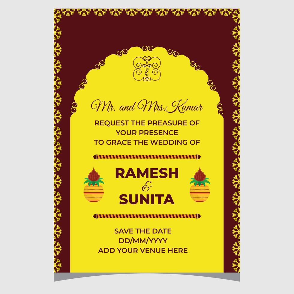 traditionell Hochzeit Karte mit Ganesha Design feiern im Hindu Tradition Profi Vektor