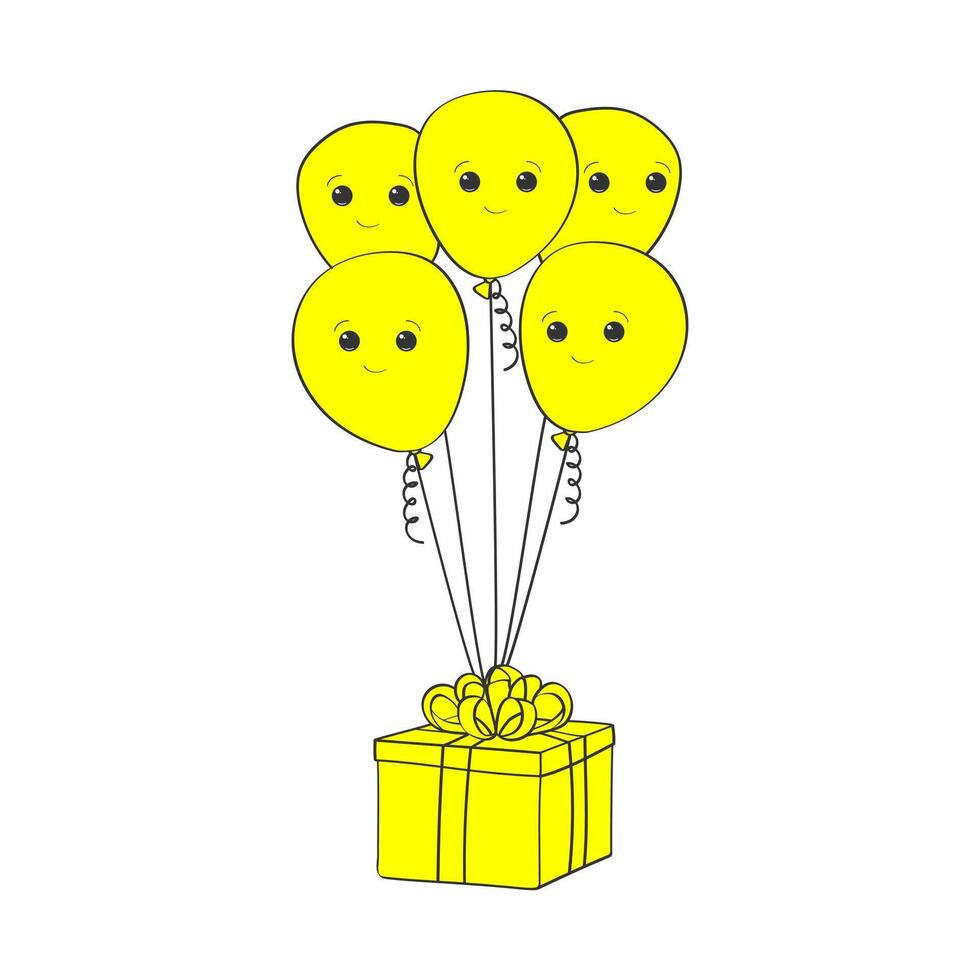 en samling av vibrerande klotter handmålad ballonger ordentligt anordnad och lagrat inuti en låda, redo för en firande eller händelse vektor