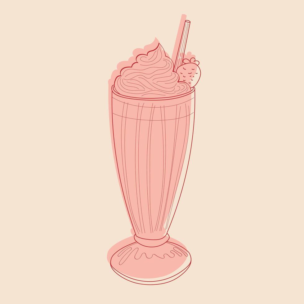 en ritad för hand illustration av en rosa milkshake dryck med en sugrör placerad i Det. de konstverk ställer ut en vibrerande och färgrik skildring av de dryck vektor
