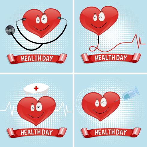 Gesundheitstaghintergrund mit Herzen und medizinischer Ausrüstung vektor