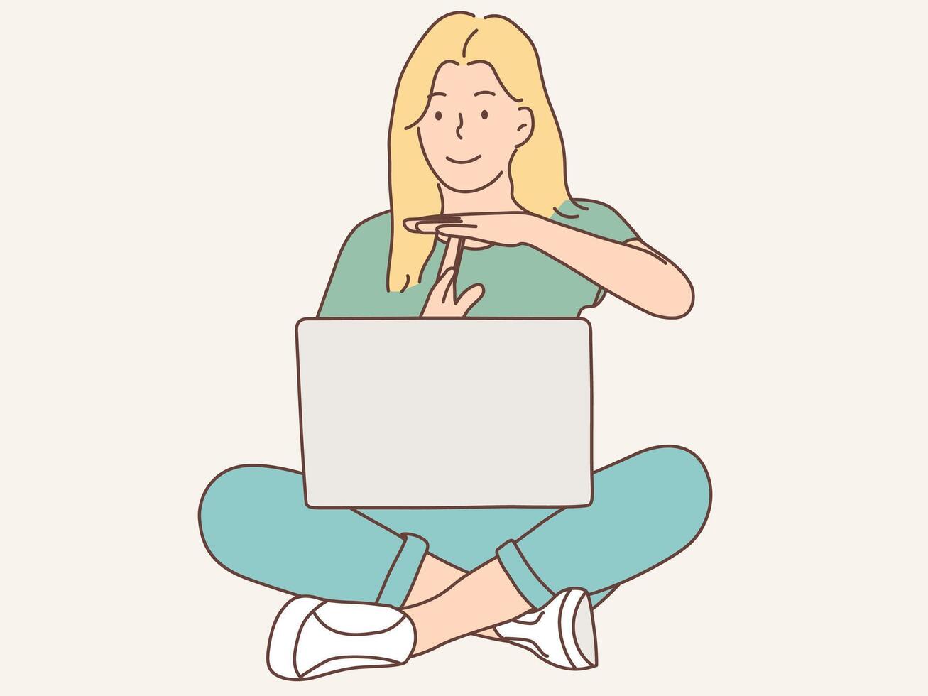 Frau Sitzung Arbeiten mit Laptop Vektor Illustration