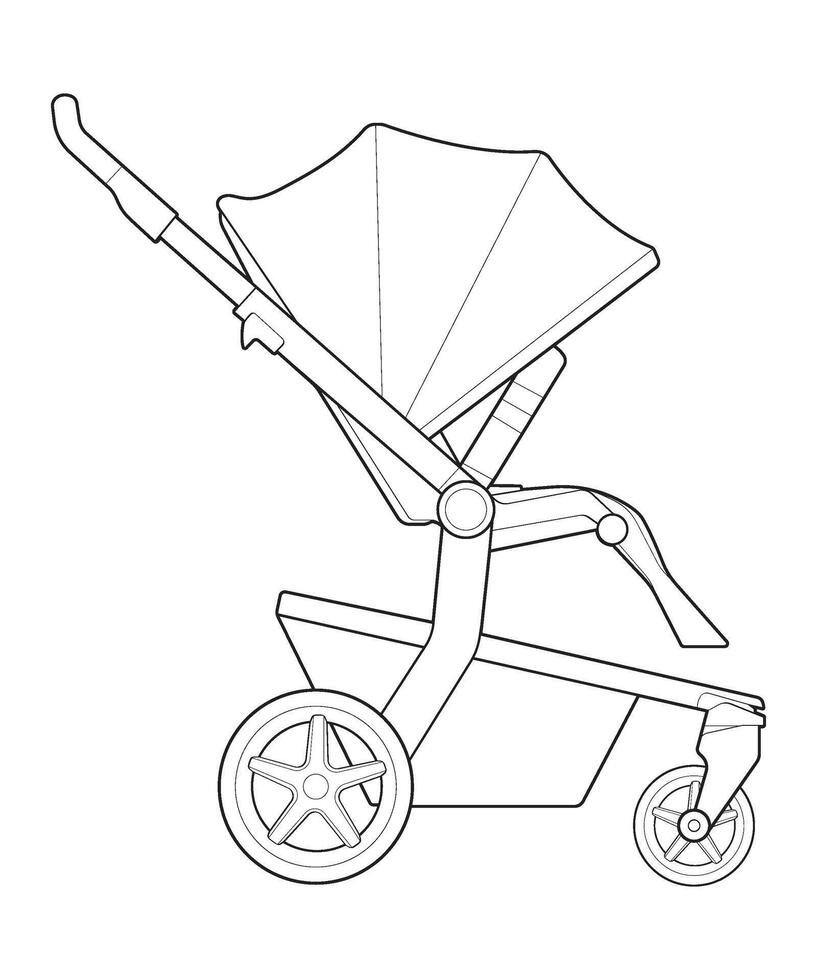 Vektor von Baby Kinderwagen isoliert auf Weiß Hintergrund. Vektor Illustration von ein skizzieren Stil.