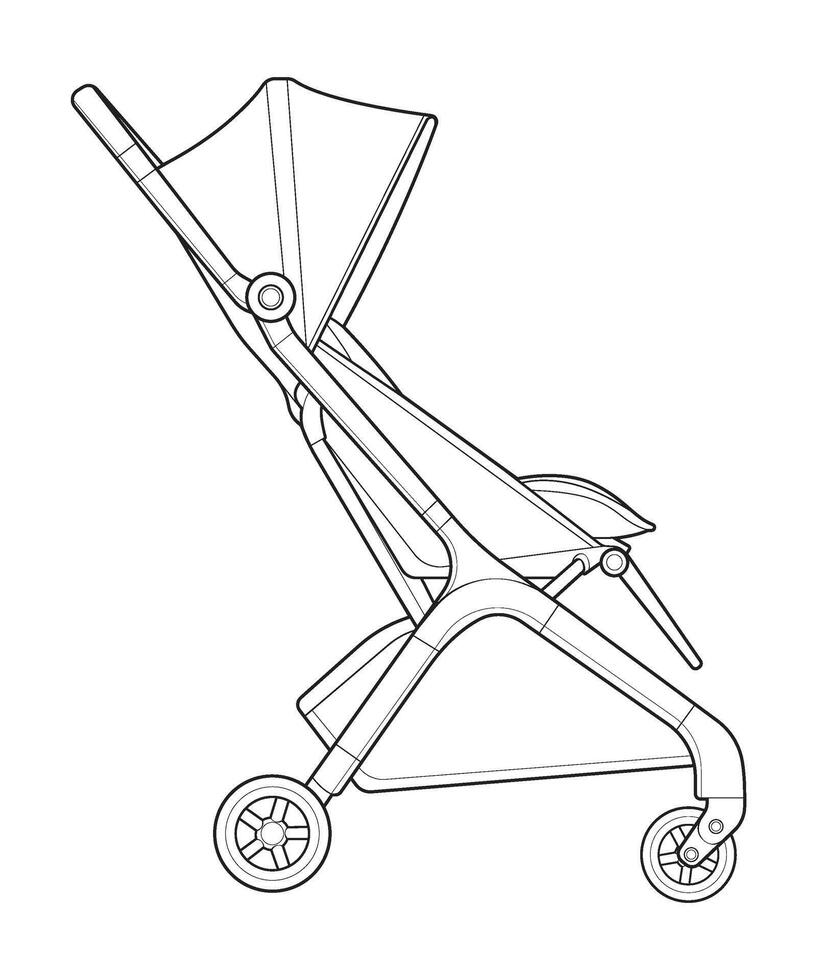 Vektor von Baby Kinderwagen isoliert auf Weiß Hintergrund. Vektor Illustration von ein skizzieren Stil.