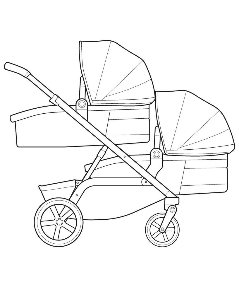 Vektor von Baby Kinderwagen isoliert auf Weiß Hintergrund. Vektor Illustration von ein skizzieren Stil.